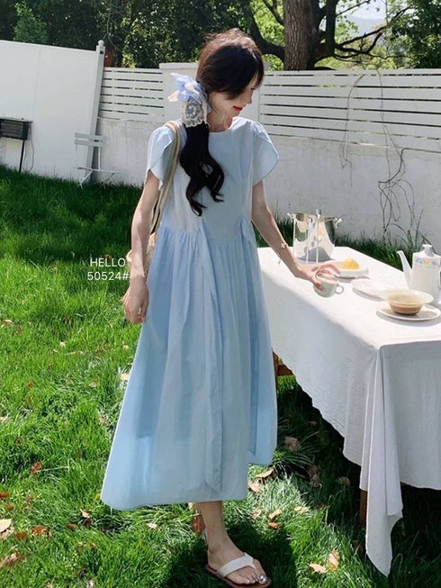 Summer Round Neckline Short Sleeves Maxi Dress